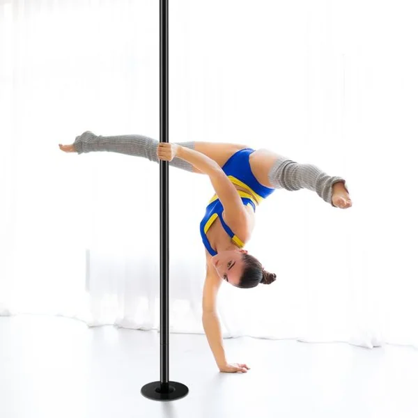 Barre Pôle de Danse 45 mm Hauteur Réglable 223~282cm Statique et Rotative en Chromé sans Perçage Charge Max. 200KG Noir