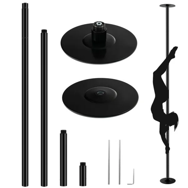 Barre Pôle de Danse 45 mm Hauteur Réglable 223~282cm Statique et Rotative en Chromé sans Perçage Charge Max. 200KG Noir