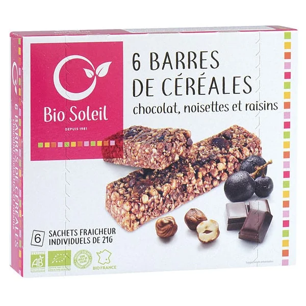 Barres de céréales chocolat noisette raisin (6) 125g