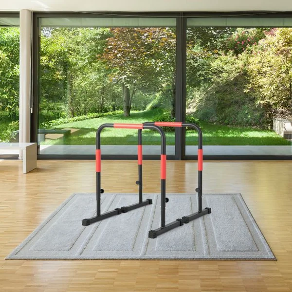 Barres de Dips Parallèles 3 Hauteurs Ajustables 6 Poignées Cadre en Acier Support 150kg 2 Fixations de Sécurité Noir