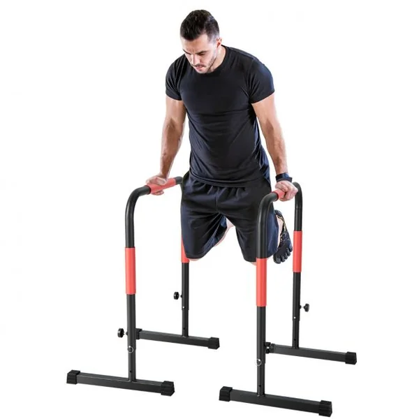 Barres de Dips Parallèles 3 Hauteurs Ajustables 6 Poignées Cadre en Acier Support 150kg 2 Fixations de Sécurité Noir
