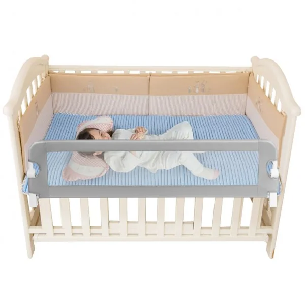 Barrière de Lit 150 CM pour Bébé Maillage Transparent Rabattable Portable Protection Bord de Lit 150x40,5x42cm Gris
