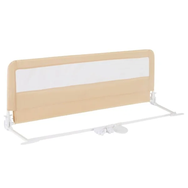 Barrière de Lit Bébé Sûre à Hauteur Ajustable avec Tissu en Maille Durable Ceinture de Fixation Beige