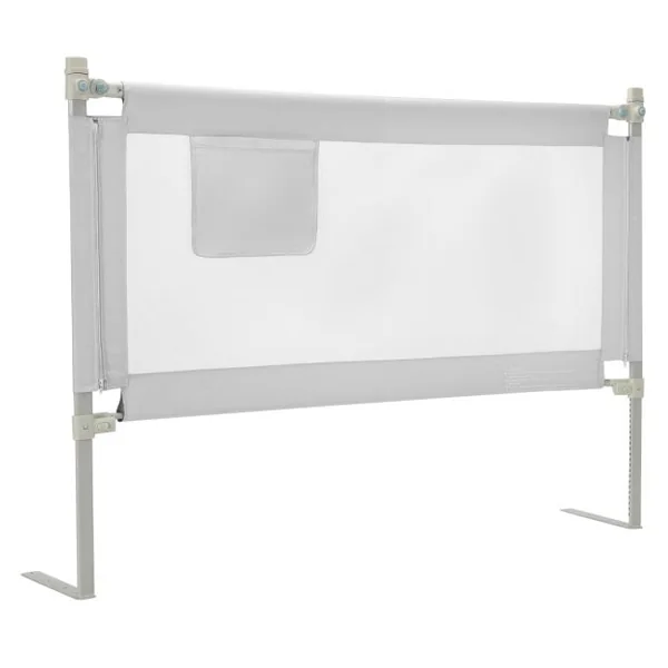 Barrière de Lit Enfants 145x25CM avec 24 Hauteurs Réglables(72,5-101,5) Barrière de Sécurité Pliable et Portable avec Poche de Rangement Gris