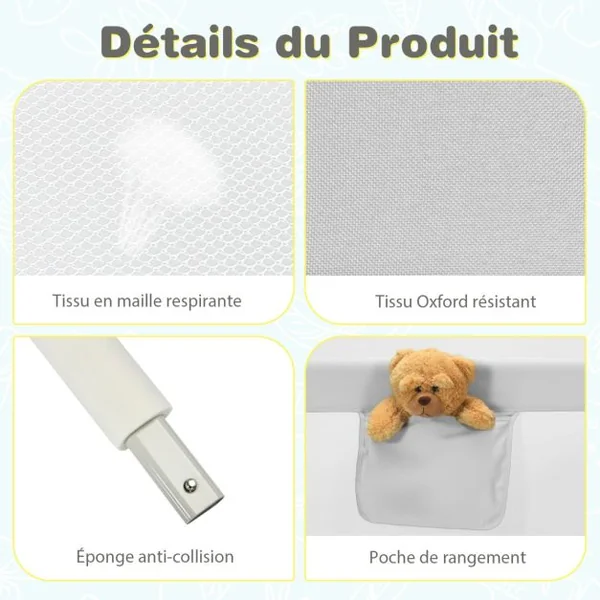 Barrière de Lit Enfants 145x25CM avec 24 Hauteurs Réglables(72,5-101,5) Barrière de Sécurité Pliable et Portable avec Poche de Rangement Gris