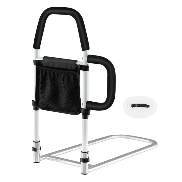 Barrière de Lit Médical pour Personnes gées Double Main Courante Barrière Anti-Chute pour avec Poche de Rangement Sangle de Fixation Blanc