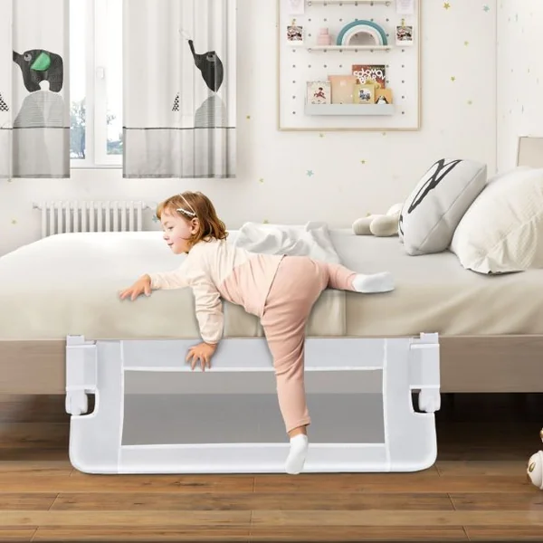 Barrière de Lit Pliable avec Housse en Tissu Oxford Détachable pour Lit de Bébé Lit Simple Double Queen et King Size Gris/Blanc/Gris Foncé