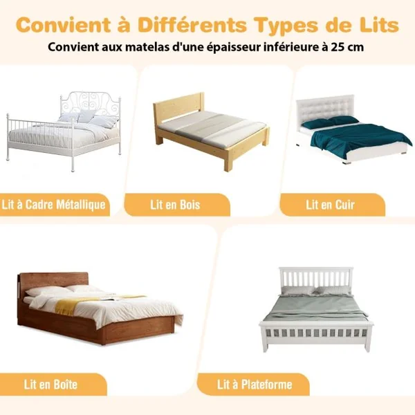 Barrière de Lit Pliable avec Housse en Tissu Oxford Détachable pour Lit de Bébé Lit Simple Double Queen et King Size Gris/Blanc/Gris Foncé