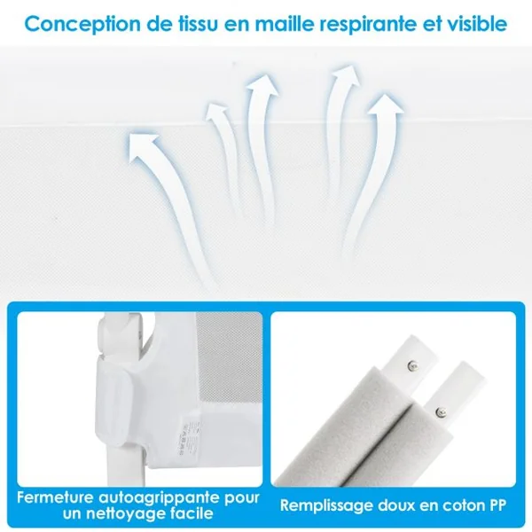 Barrière de Lit Pliable pour Bébé / Enfant Angle 0°-180° avec Mousse Souple en Tissu Oxford Fer PP 105x40x42cm Blanc