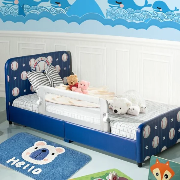 Barrière de Lit Pliable pour Bébé / Enfant Angle 0°-180° avec Mousse Souple en Tissu Oxford Fer PP 105x40x42cm Gris