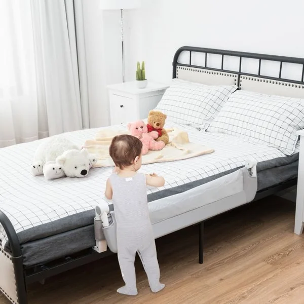 Barrière de Lit Pliable pour Bébé / Enfant Angle 0°-180° avec Mousse Souple en Tissu Oxford Fer PP 105x40x42cm Gris