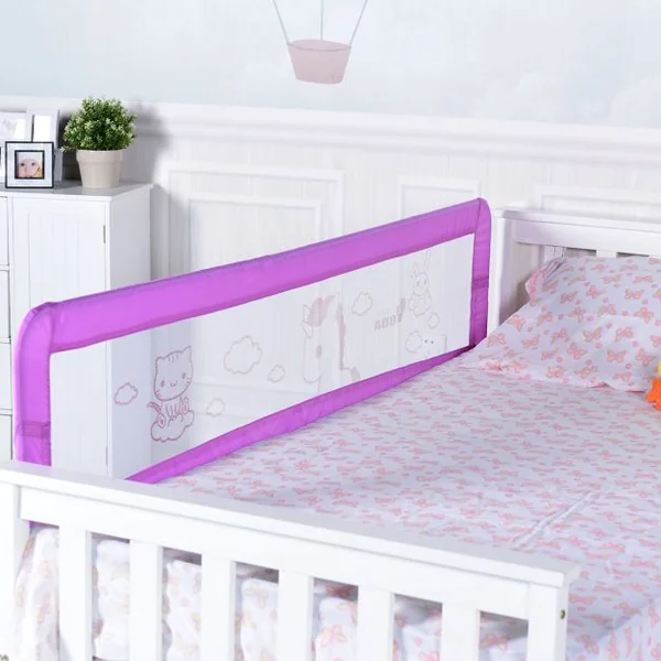 Barrière de Lit Portable pour Enfant Bébé Garde Lit Pliable Bleu/Rose/Jaune Imprimé des Images-rose