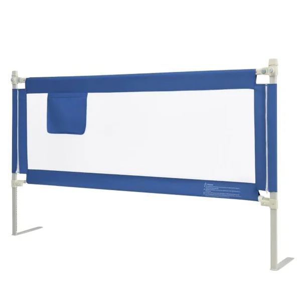 Barrière de Lit pour Bébé de 176,5 cm Garde-corps de Lit pour Bébé Coton Anticollision Poche Latérale 24 Hauteurs Réglables Bleu