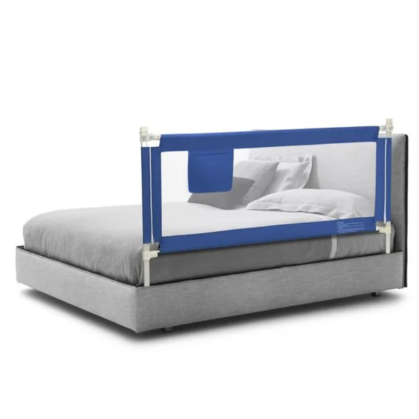 Barrière de Lit pour Bébé de 176,5 cm Garde-corps de Lit pour Bébé Coton Anticollision Poche Latérale 24 Hauteurs Réglables Bleu