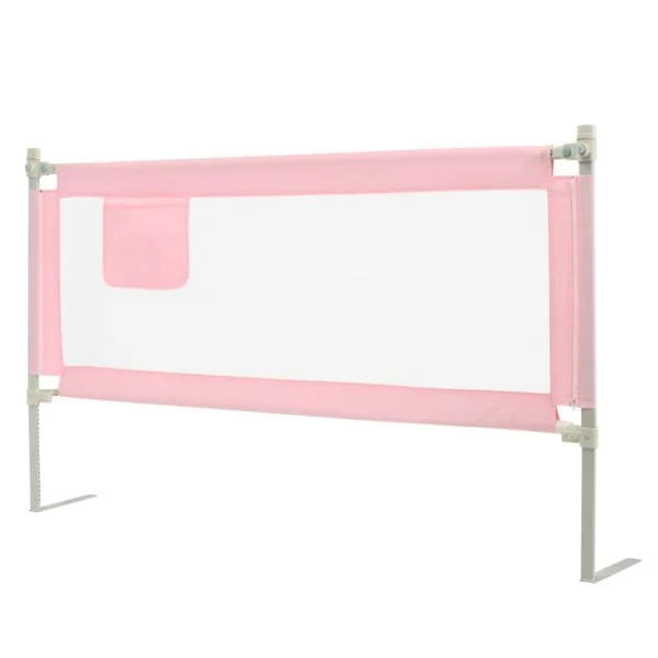 Barrière de Lit pour Bébé de 176,5 cm Garde-corps de Lit pour Bébé Coton Anticollision Poche Latérale 24 Hauteurs Réglables Rose