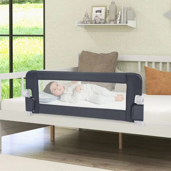 Barrière de Lit pour Tout-petit avec Sangles Réglables Manchon en Tissu Amovible et Lavable pour Matelas Double Pleine Grandeur Blanc/Gris