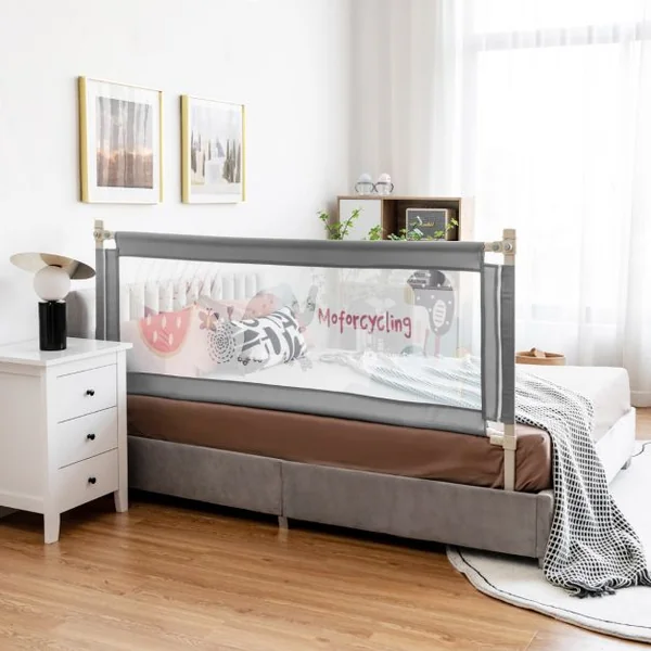 Barrière de Lit Rail de Lit de Sécurité pour Tout-Petits Réglable en Hauteur 72,5 -101,5cm Gris Foncé