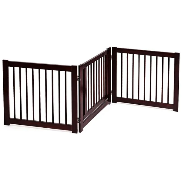 Barrière de porte pliable pour chien Barrière de sécurité pivotante pour animaux en bois de pin 206x1,8x61cm Marron/Blanc