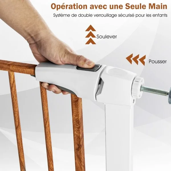 Barrière de Sécurité Bébé Extensible 75-81cm à Fermeture Automatique Barrière d'Escalier à Fixation par Pression Sans Percage Ouverture à une Main Blanc