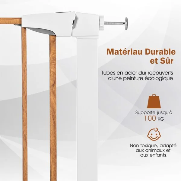 Barrière de Sécurité Bébé Extensible 75-81cm à Fermeture Automatique Barrière d'Escalier à Fixation par Pression Sans Percage Ouverture à une Main Blanc