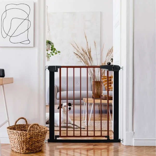 Barrière de Sécurité Bébé Extensible 75-81cm à Fermeture Automatique Barrière d'Escalier à Fixation par Pression Sans Percage Ouverture à une Main Noir
