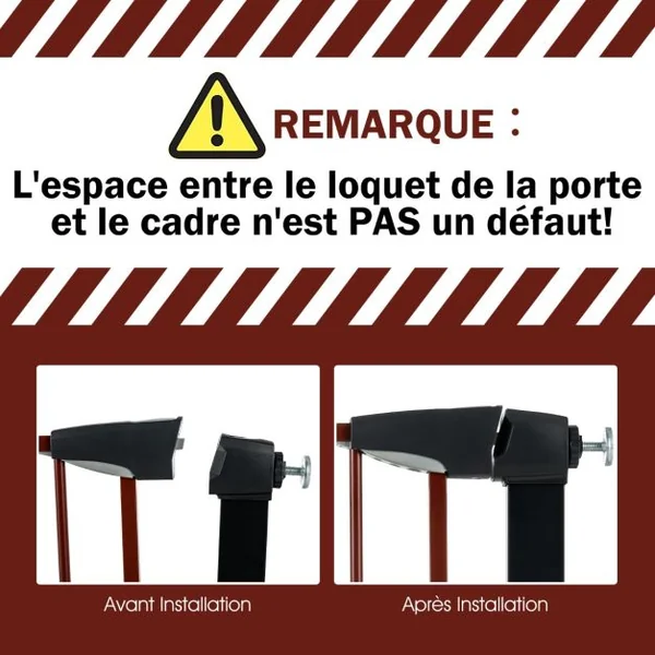 Barrière de Sécurité Bébé Extensible 75-81cm à Fermeture Automatique Barrière d'Escalier à Fixation par Pression Sans Percage Ouverture à une Main Noir