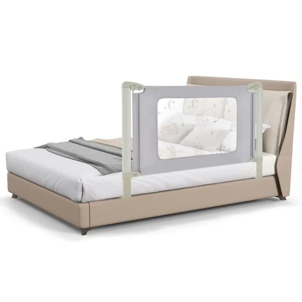 Barrière de Sécurité de Lit Bébé Portable 150CM Hauteur Réglable Soulèvement Vertical Double Verrou de Sécurité Gris Vert