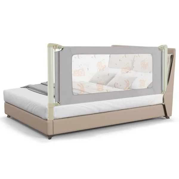 Barrière de Sécurité de Lit Bébé Portable 180CM Hauteur Réglable Soulèvement Vertical Double Verrou de Sécurité Gris