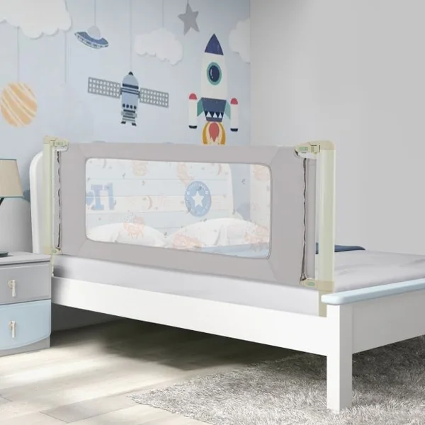Barrière de Sécurité de Lit Bébé Portable 180CM Hauteur Réglable Soulèvement Vertical Double Verrou de Sécurité Gris Clair