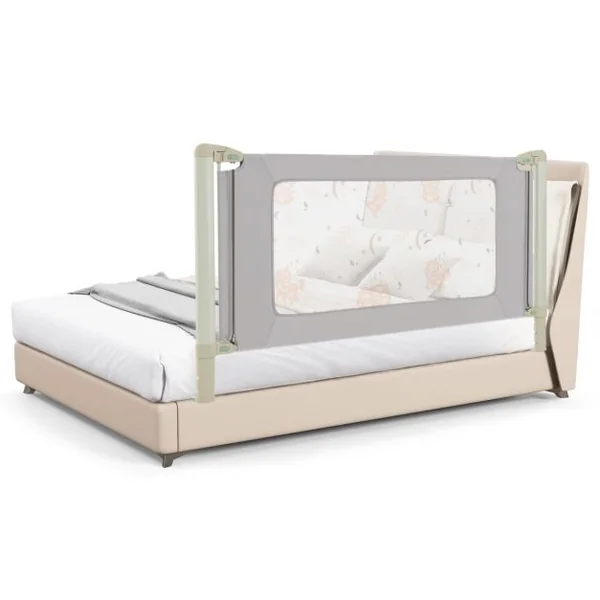 Barrière de Sécurité de Lit Bébé Portable 180CM Hauteur Réglable Soulèvement Vertical Double Verrou de Sécurité Gris Clair