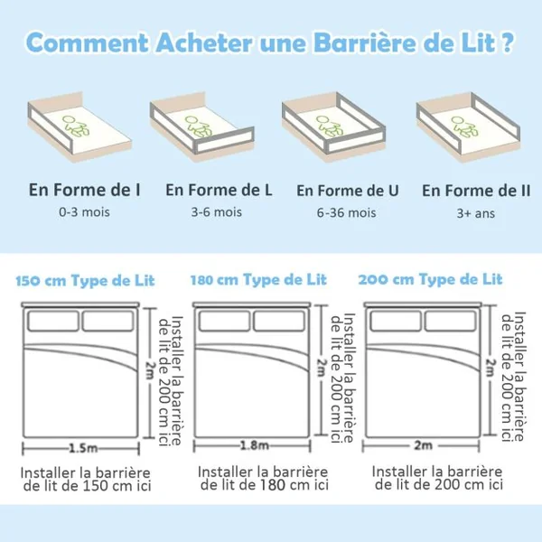 Barrière de Sécurité de Lit Bébé Portable 180CM Hauteur Réglable Soulèvement Vertical Double Verrou de Sécurité Gris Clair