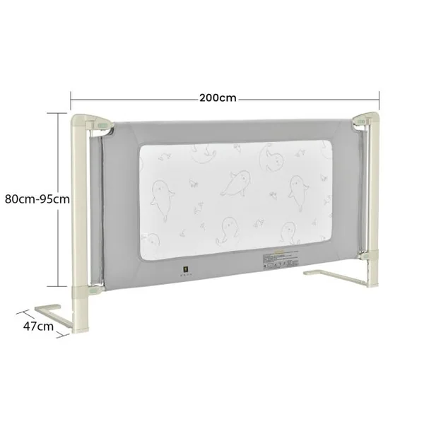 Barrière de Sécurité de Lit Bébé Portable 200CM Hauteur Réglable Soulèvement Vertical Double Verrou de Sécurité Gris