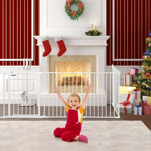 Barrière de Sécurité Enfant Bébé Grille de Protection Cheminée Pare-Feu de Cheminée Blanc