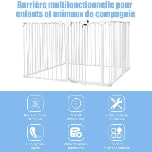Barrière de Sécurité Enfant Bébé Grille de Protection Cheminée Pare-Feu de Cheminée Blanc