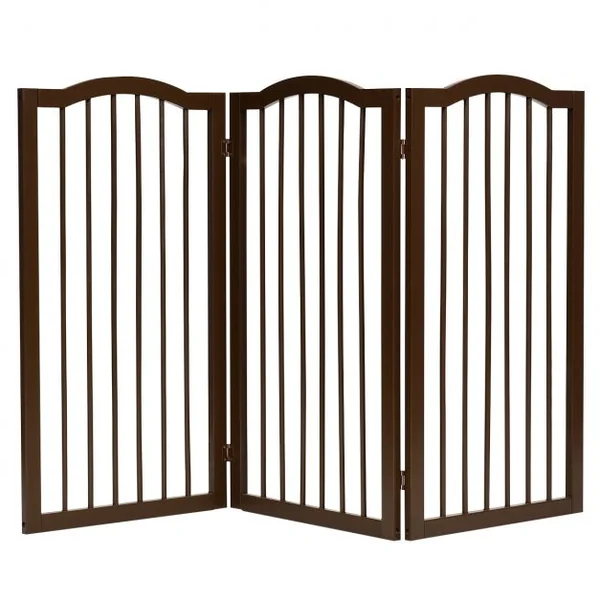Barrière de Sécurité pour Animaux Barrière pour Chien 3 Panneaux Facile à Installer en Bois de Pin153x2x92cm Marron