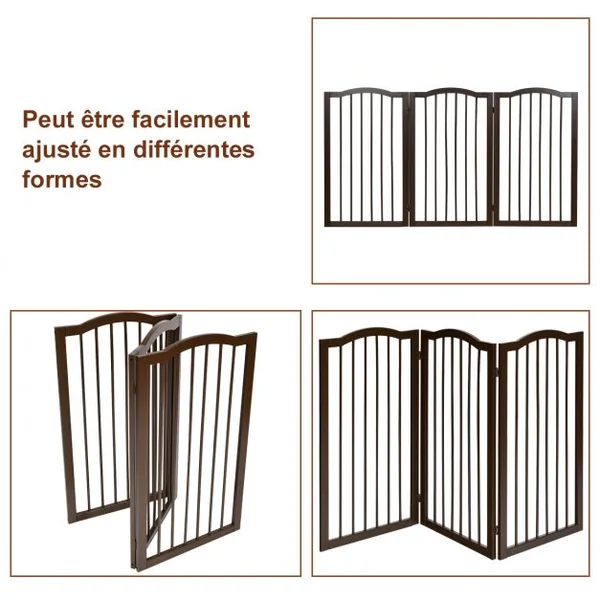 Barrière de Sécurité pour Animaux Barrière pour Chien 3 Panneaux Facile à Installer en Bois de Pin153x2x92cm Marron