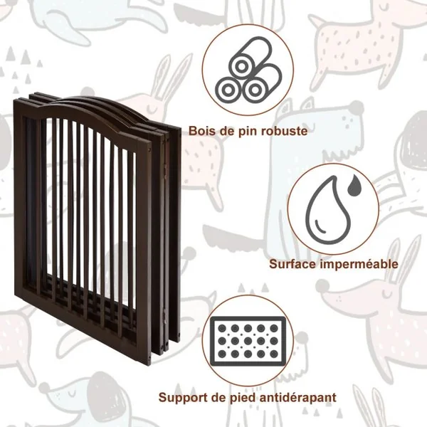 Barrière de Sécurité pour Animaux Barrière pour Chien 4 Panneaux Facile à Installer en Bois de Pin 204x1,7x61cm Marron