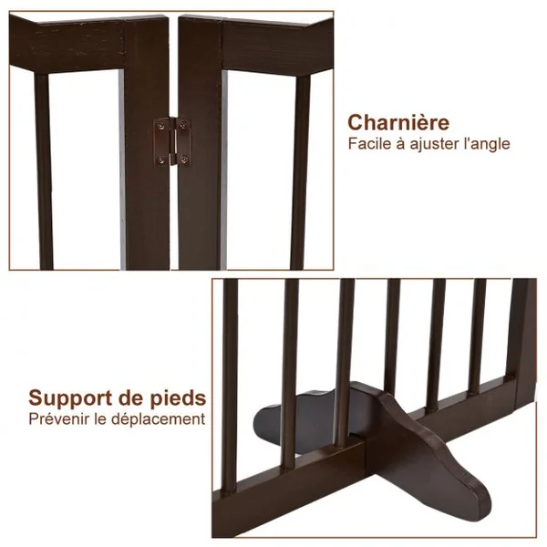 Barrière de Sécurité pour Animaux Barrière pour Chien 4 Panneaux Facile à Installer en Bois de Pin 204x1,7x61cm Marron