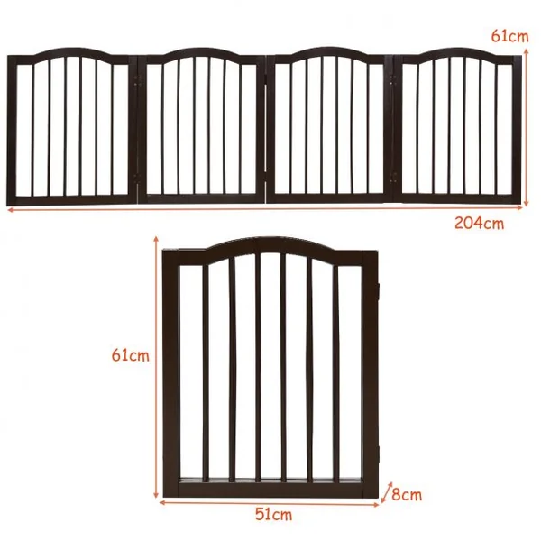 Barrière de Sécurité pour Animaux Barrière pour Chien 4 Panneaux Facile à Installer en Bois de Pin 204x1,7x61cm Marron