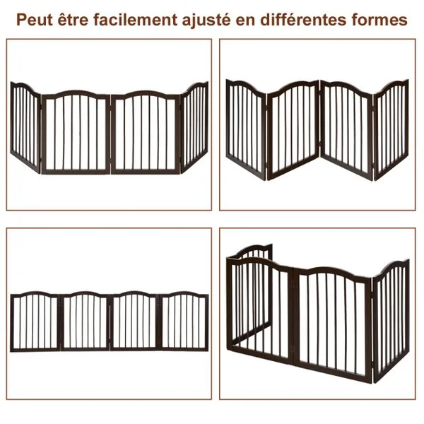 Barrière de Sécurité pour Animaux Barrière pour Chien 4 Panneaux Facile à Installer en Bois de Pin 204x1,7x61cm Marron