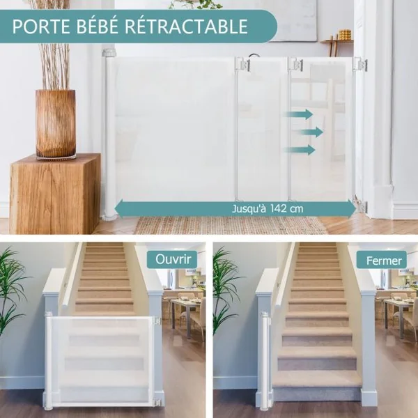 Barrière de Sécurité pour Bébé Barrière Extra Large pour Enfants et Animaux de Compagnie pour Portes Escaliers Extérieur