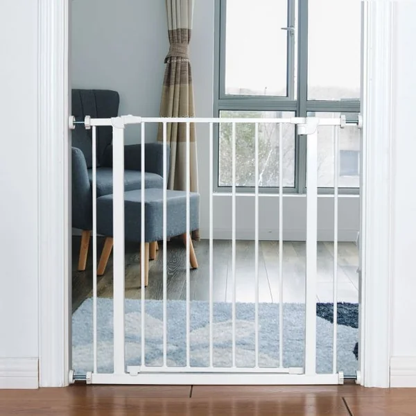 Barrière de Sécurité pour Enfants Barrière à Pression Sans Perçage Porte Rotative 180° en Métal 71-76x77cm Blanc