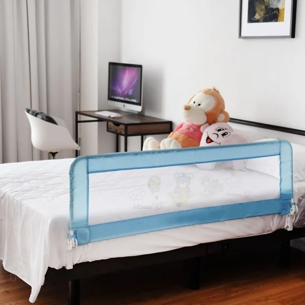 Barrière de Sécurité pour Lit de Bébé Barrière de Lit pour Bébé/Enfant 150 x 54cm Lavable et Pliable -Bleu