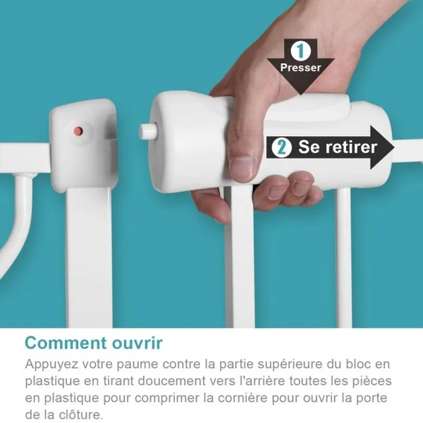 Barrière de Sécurité pour Porte Longueur Réglable 74-98 Cm Hauteur 80 Cm Sans Perçage en Métal et Abs Blanc