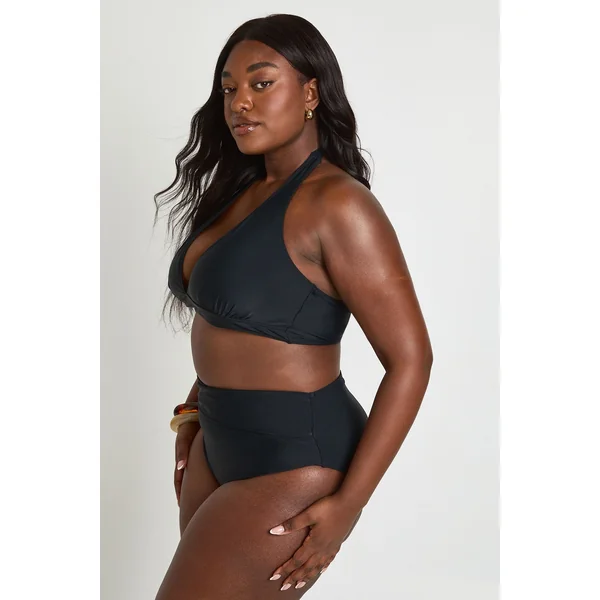 Bas De Bikini Grande Taille Taille Haute Effet Ventre Plat Avec Détail Cache-cœur
