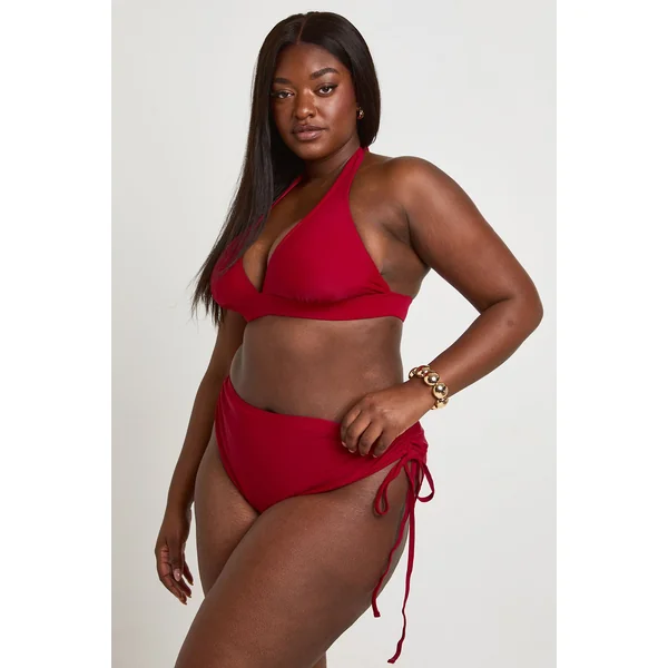 Bas De Bikini Grande Taille Taille Haute Froncé Avec Effet Ventre Plat