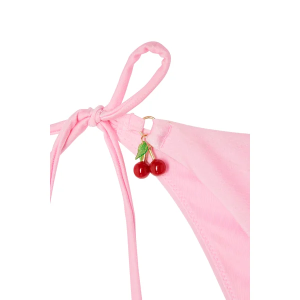Bas de maillot de bain bikini à nouer satiné avec charm cerise