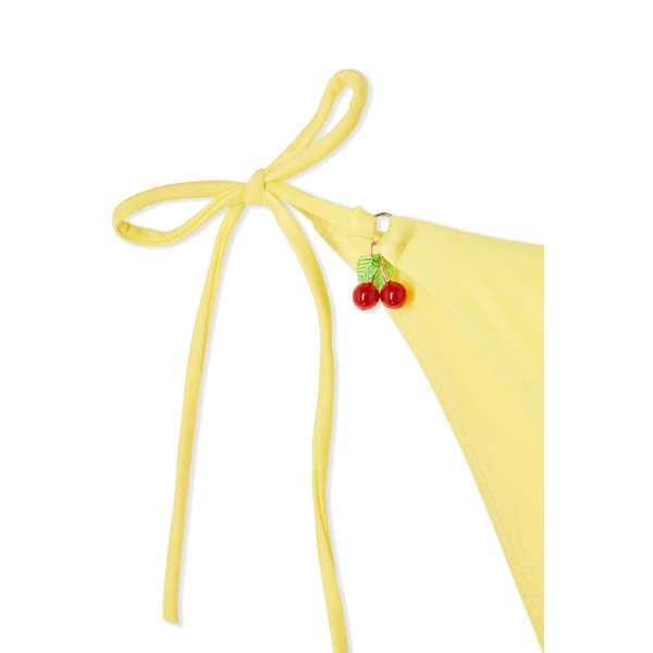Bas de maillot de bain bikini à nouer satiné avec charm cerise