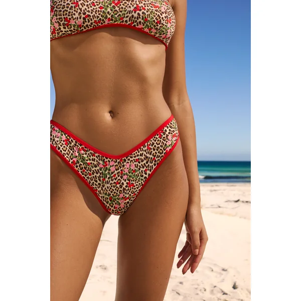 Bas de maillot de bain brésilien high leg à imprimé léopard & à fleurs