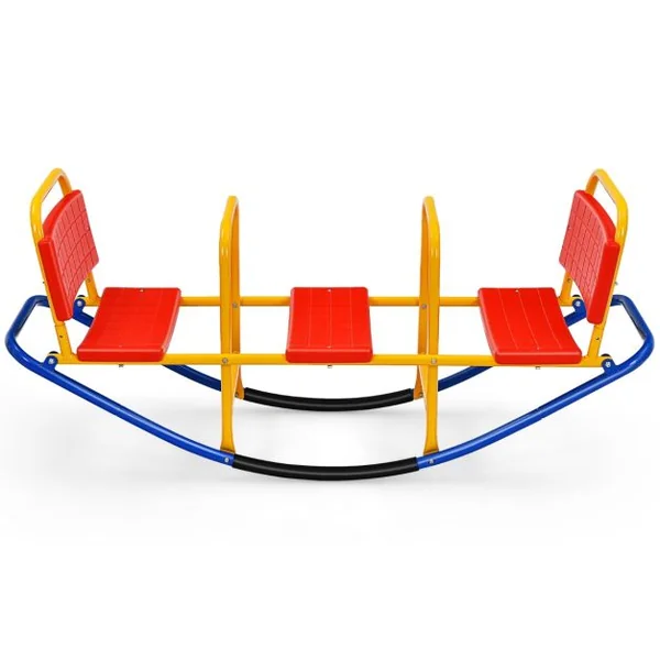 Bascule pour 3 Enfants Balançoire à bascule en Métal Tape-Cul avec Poignées 3 - 8 Ans Jouet pour Intérieur Extérieur Rouge/Bleu